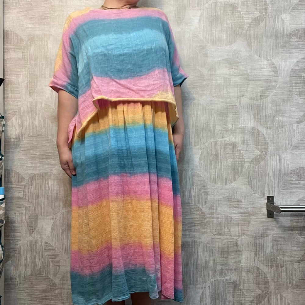 Layered rainbow linen blend dress perfect for summer
